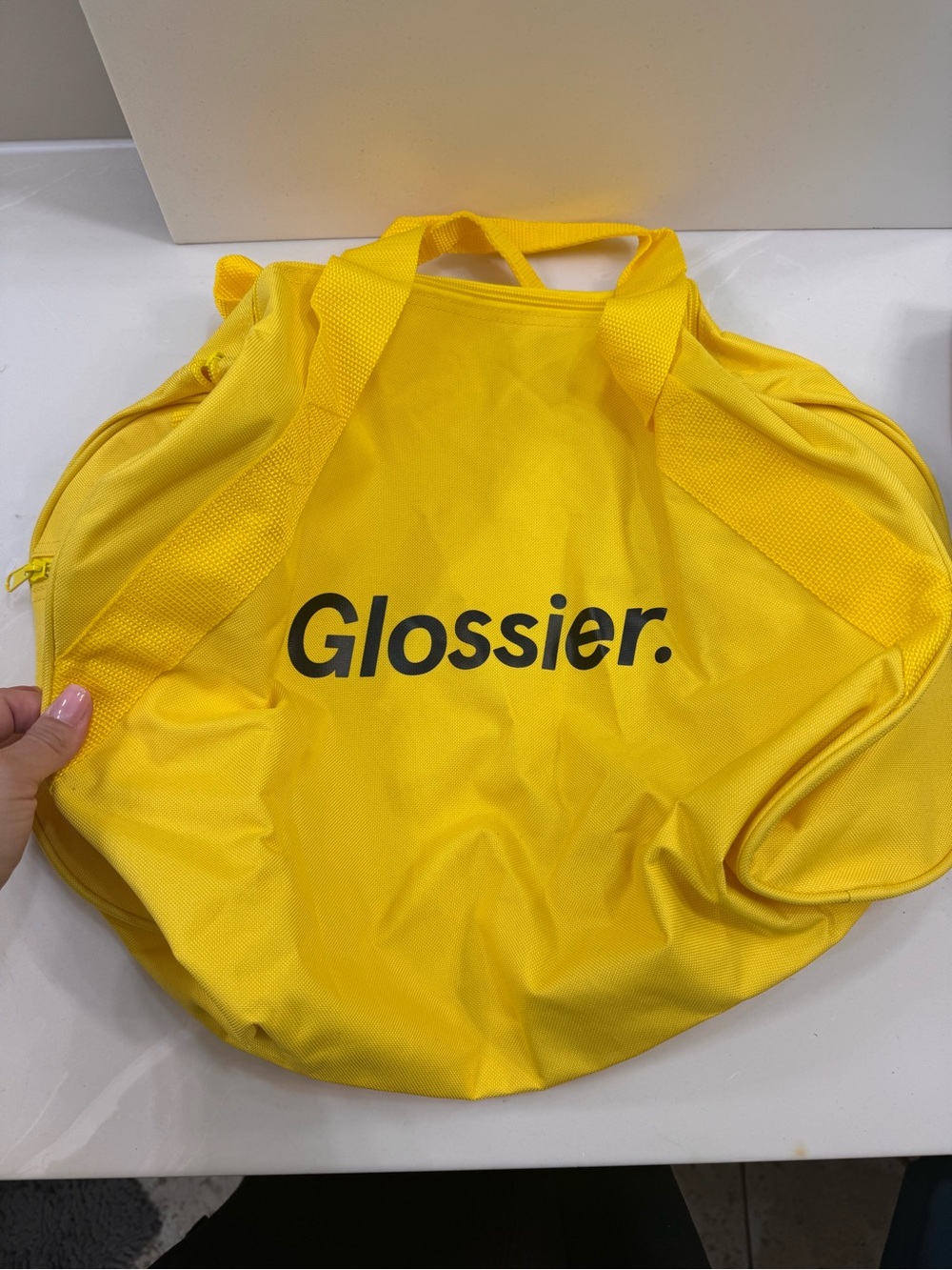 Glossier Bright Yellow Round Travel Tote